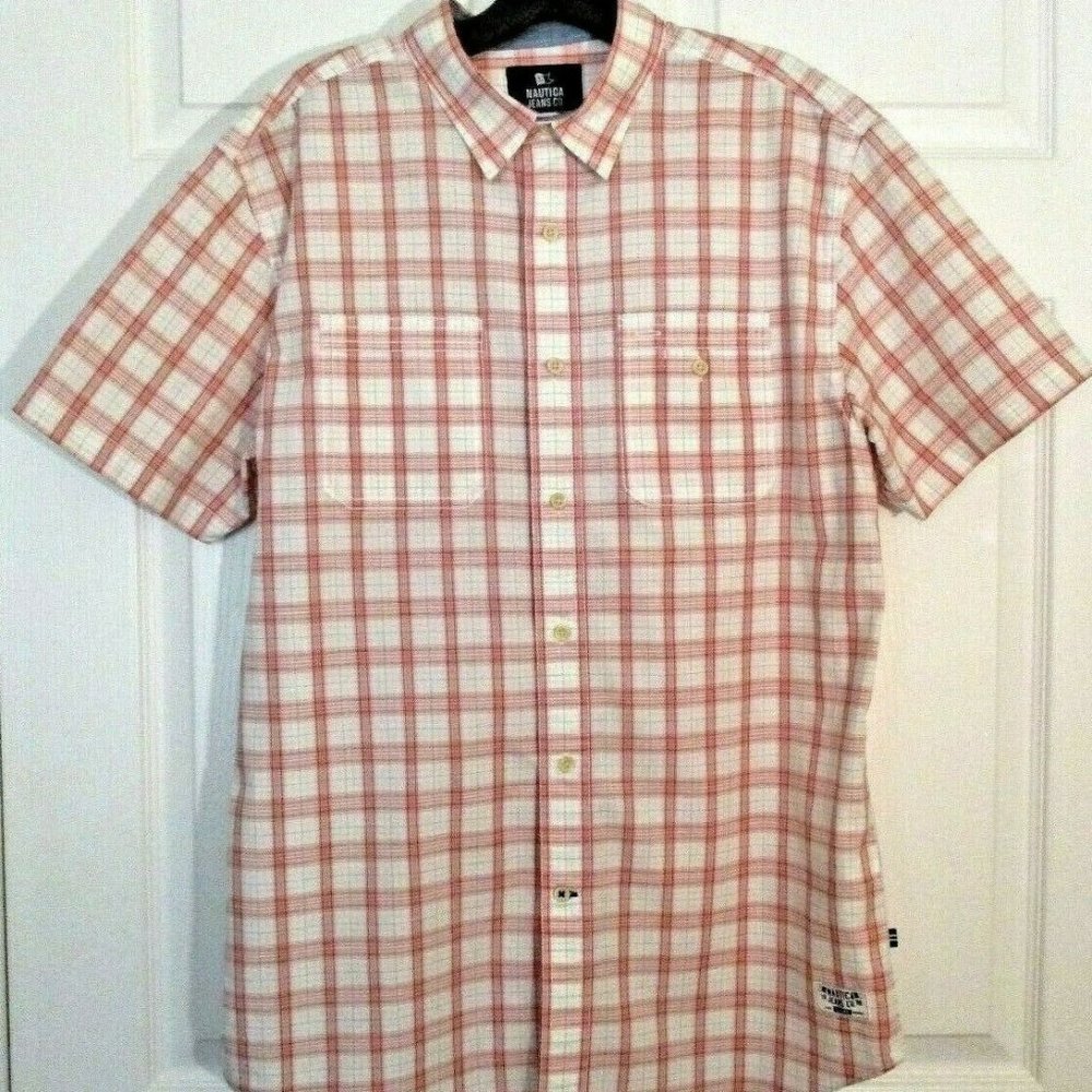 Nautica Mens Short Sleeve Madras Plaid Shirt sz M Salt Wash